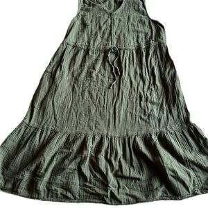 Time and Tru Women's Sleeveless Olive Green Dress Size L Drawstring Waist EUC